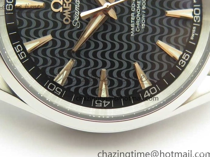 0129 FlexibleFit Aqua Terra 150M SS VSF 1:1 Best Edition Black Wave Textured Dial RG Hand on SS Bracelet A8500 Super Clone 8032